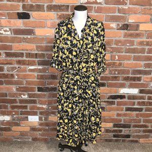 Nanette Lepore Black Floral Button Up Belted Dress Size 14